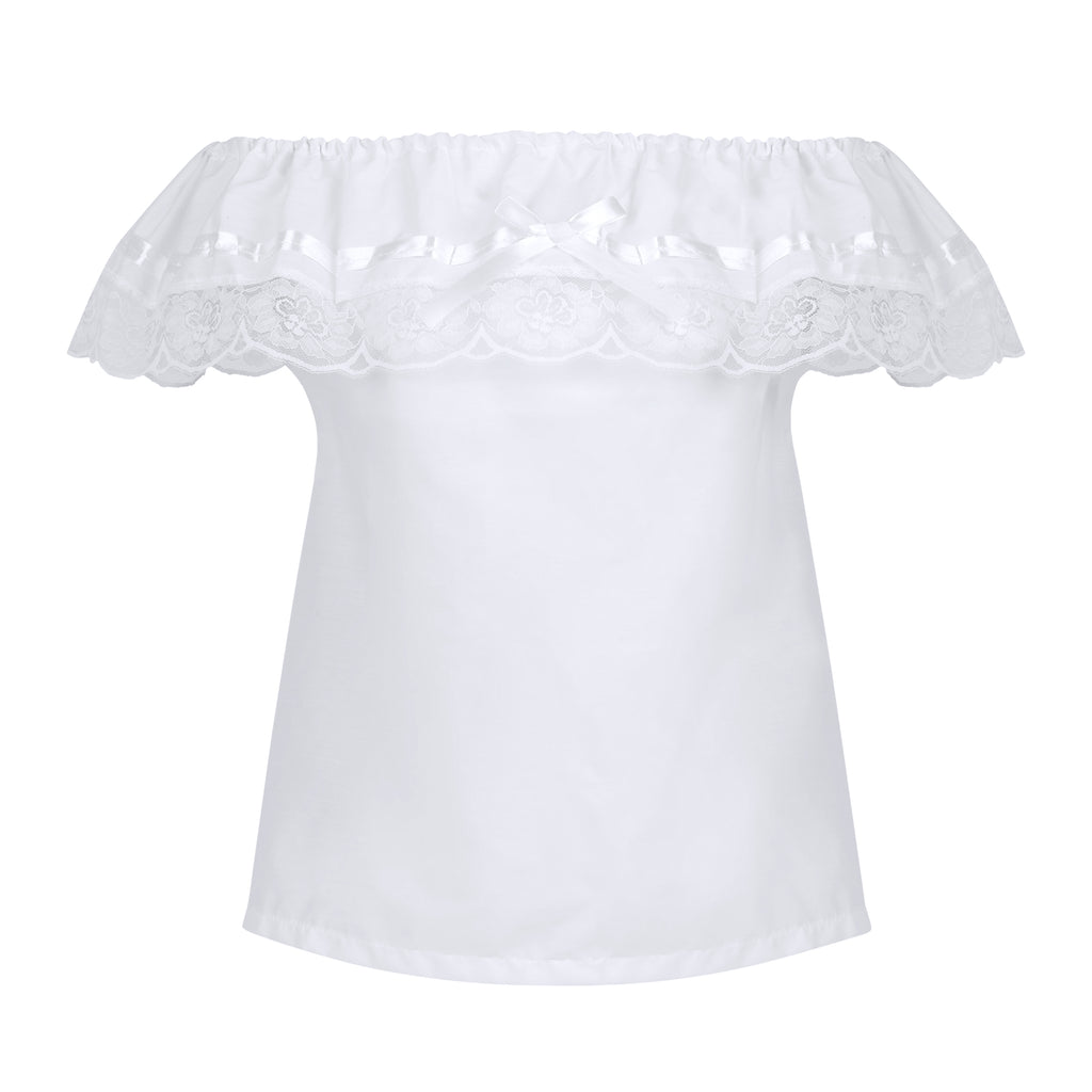 Women's Peasant Off-Shoulder Blouse with Satin Ribbon