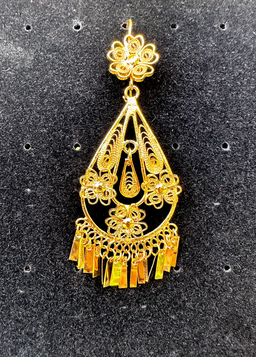 Folklorico Dance Filigree Earrings, Tear Drop with Flowers Folkicks