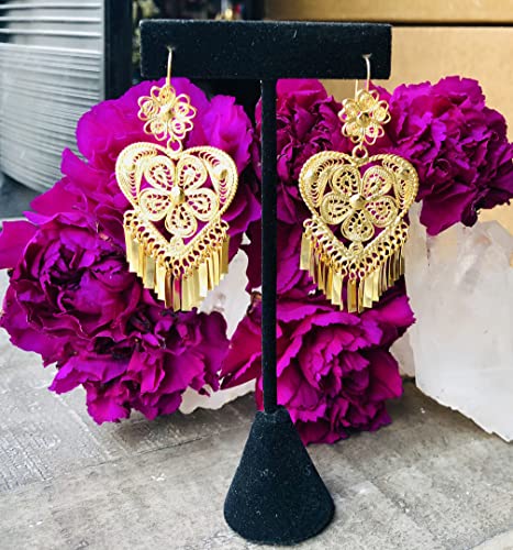  Folklorico Dance Traditional Mexican Gold Filigree Earrings,  Full Flower Earrings, Day of the Dead, Mexican Earrings: Clothing, Shoes 