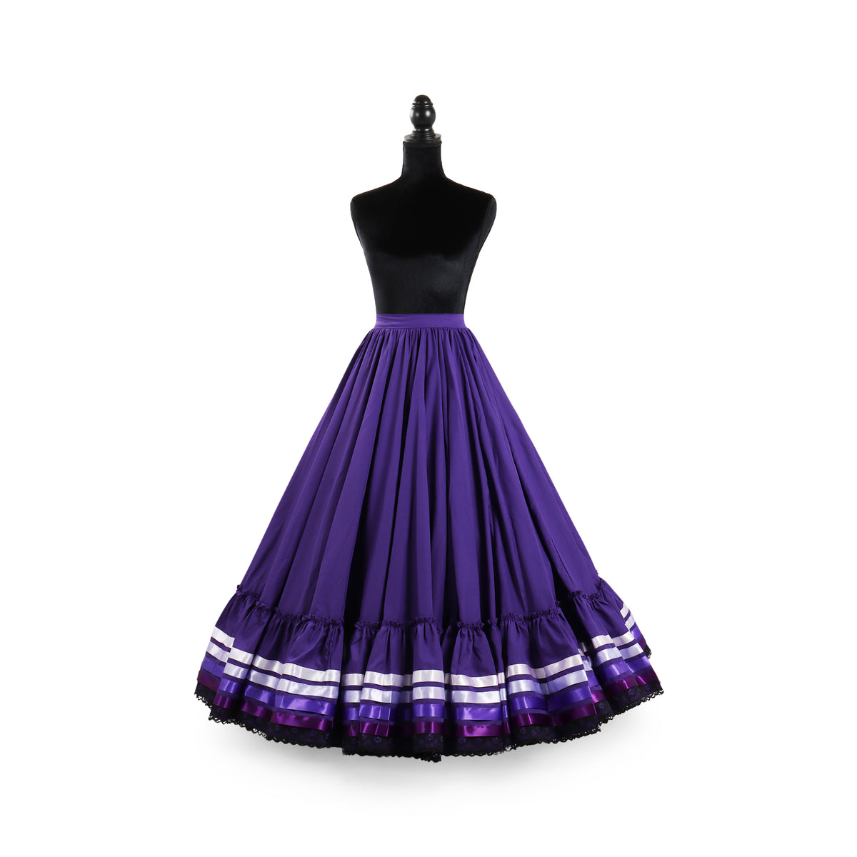 Hoja de Maiz Folklorico Dance Practice Skirt, Doble Vuelo, 4 Ribbons, Folkicks