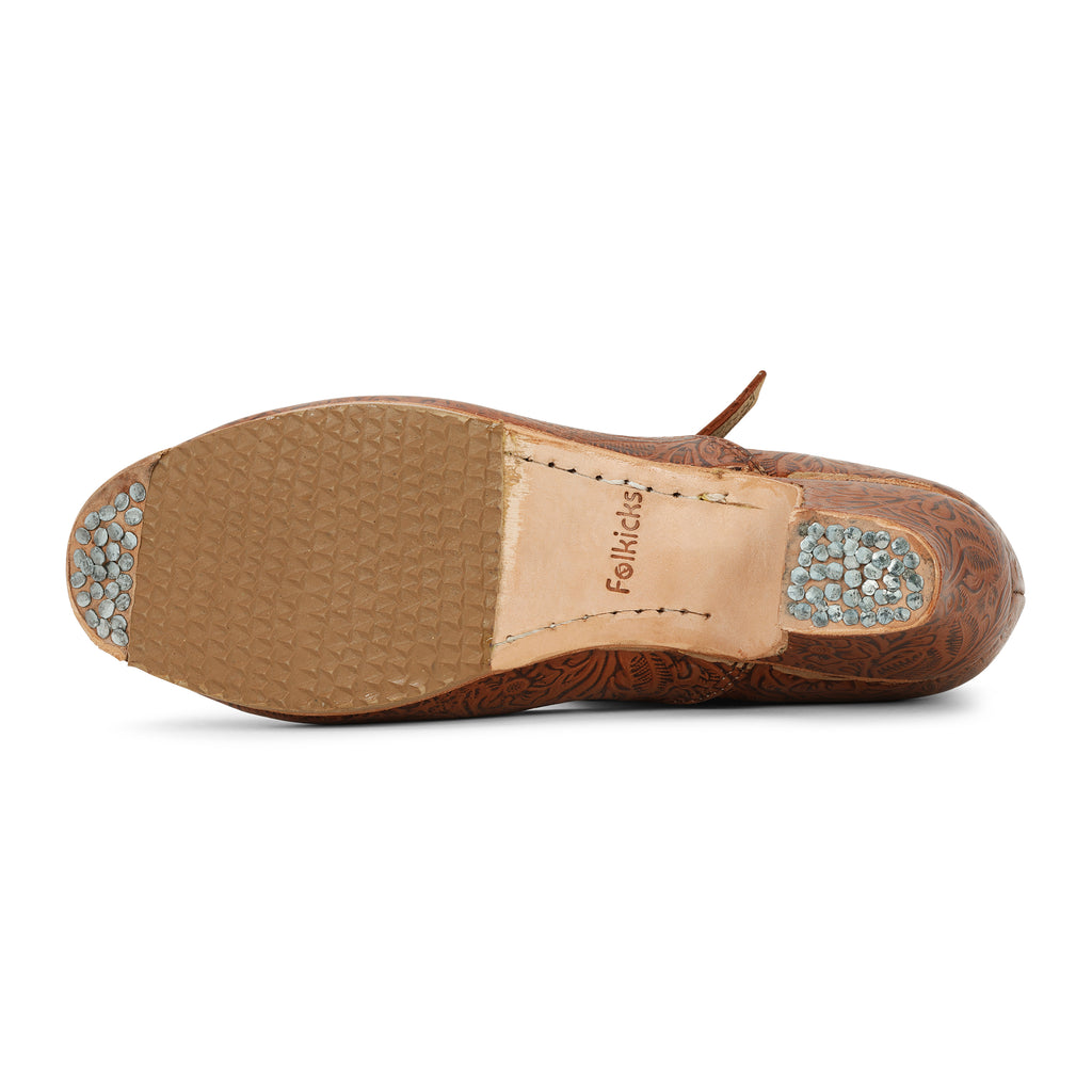 Folkicks Women s Folklorico Shoes with Nails Leather Floral Embossed