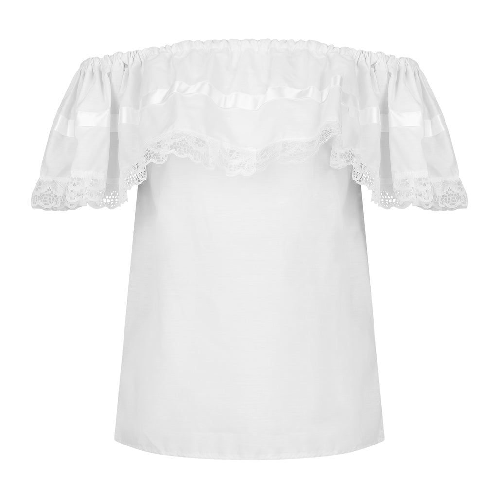 Kakentli Women Folklorico Off-Shoulder Blouse with Ribbon, Blusa Campesina de Mujer con Liston
