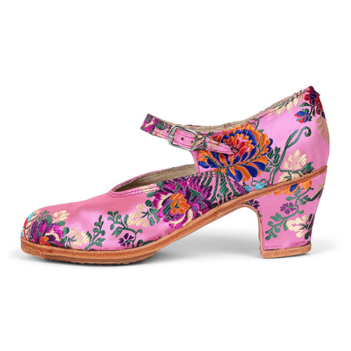 Folkicks Women's Folklorico Shoes with Nails, Brocade, Floral, 6cm Heel