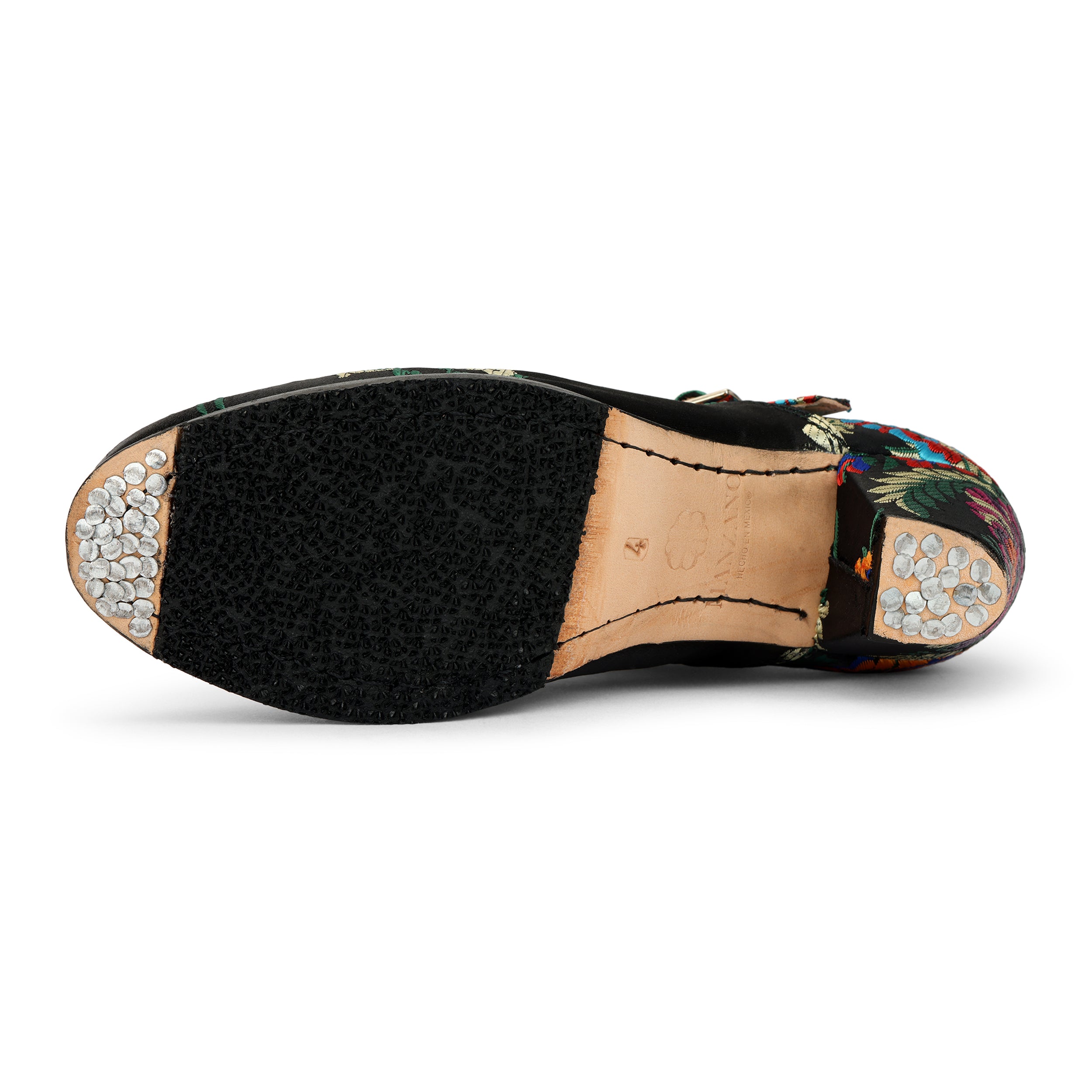 Manzano 640 Women's Folklorico Shoes with Nails, Micro-Embroidered Satin, 6cm Heel