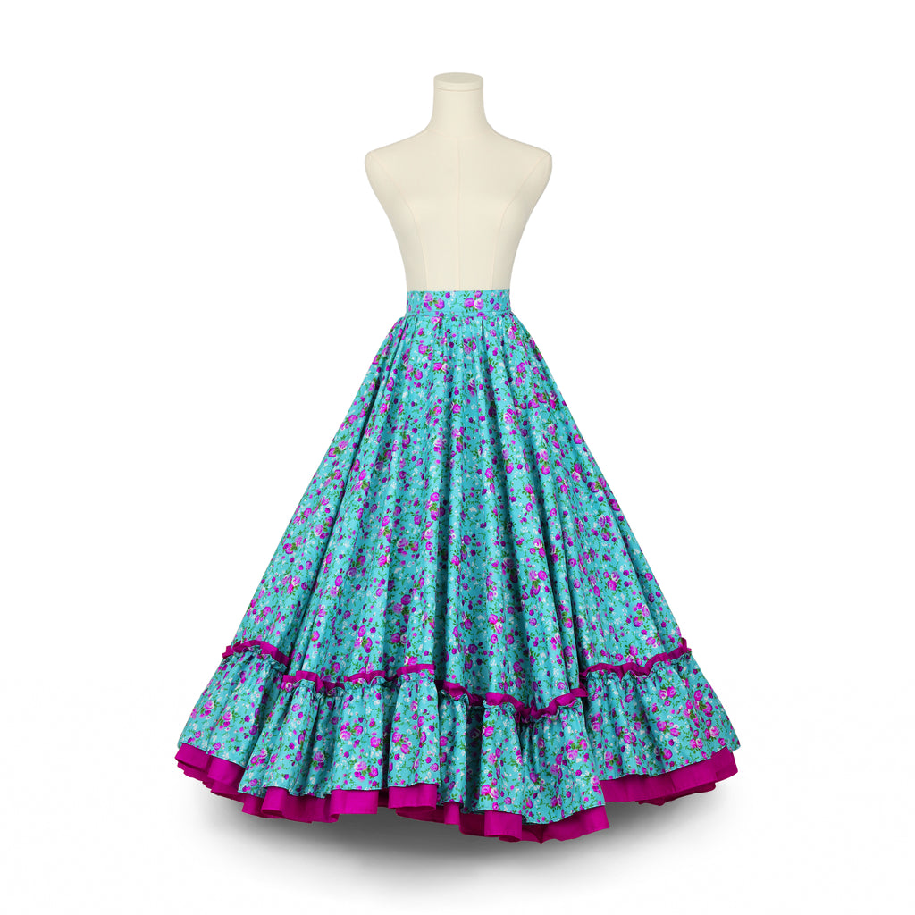 Kakentli Folklorico Dance Practice Skirt, Cotton, Doble Vuelo, Floral Collection