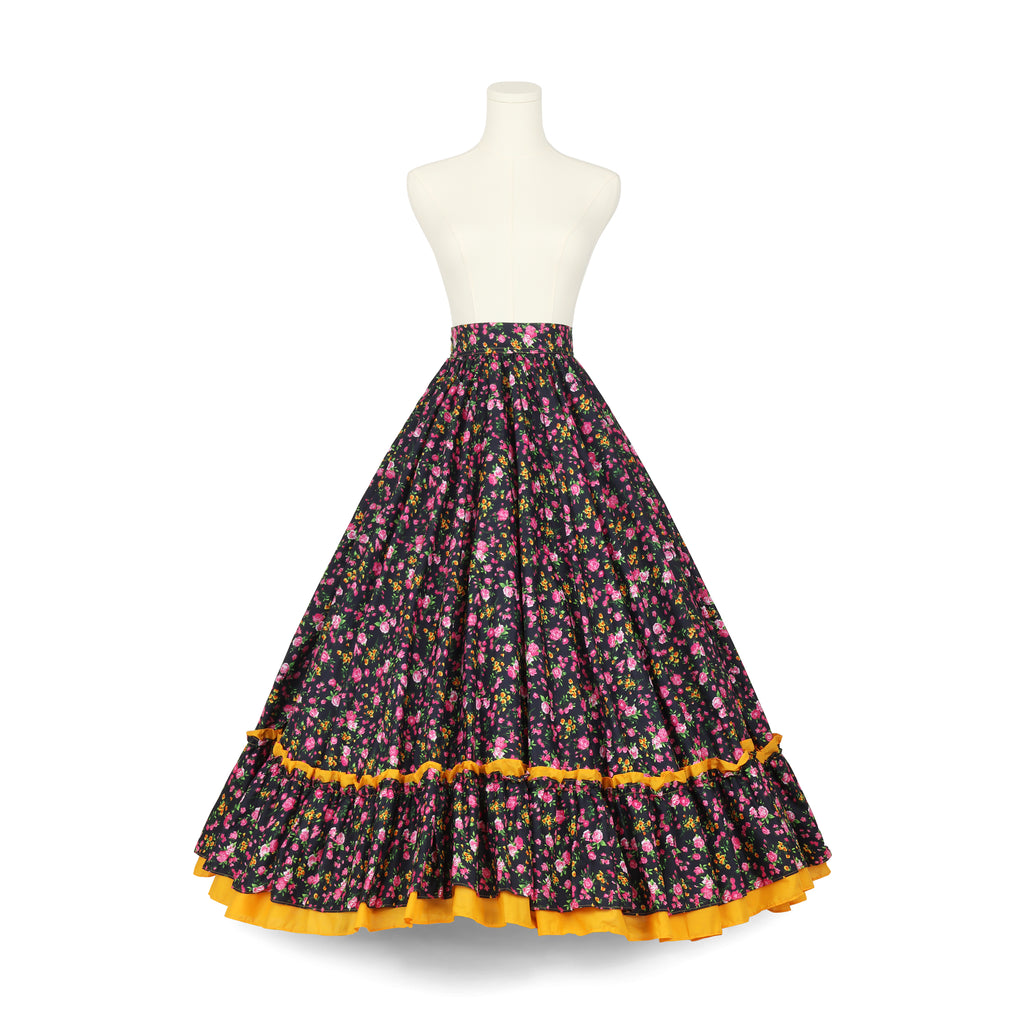 Kakentli Folklorico Dance Practice Skirt, Cotton, Doble Vuelo, Floral Collection