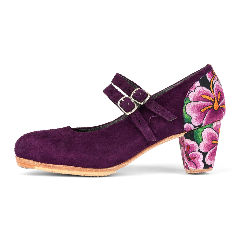 Danzarteb Women's Folklorico Shoes with Nails, Double Buckle, Suede, Oaxaqueño Heel Combo, 7cm Heel