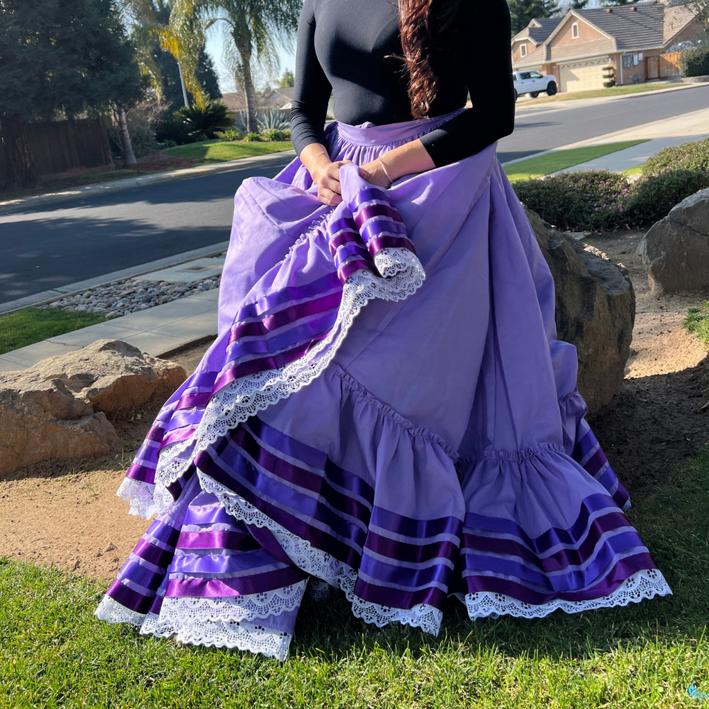 Hoja de Maiz Folklorico Dance Practice Skirt, Poplin Fabric, Doble Vuelo, Orquídea