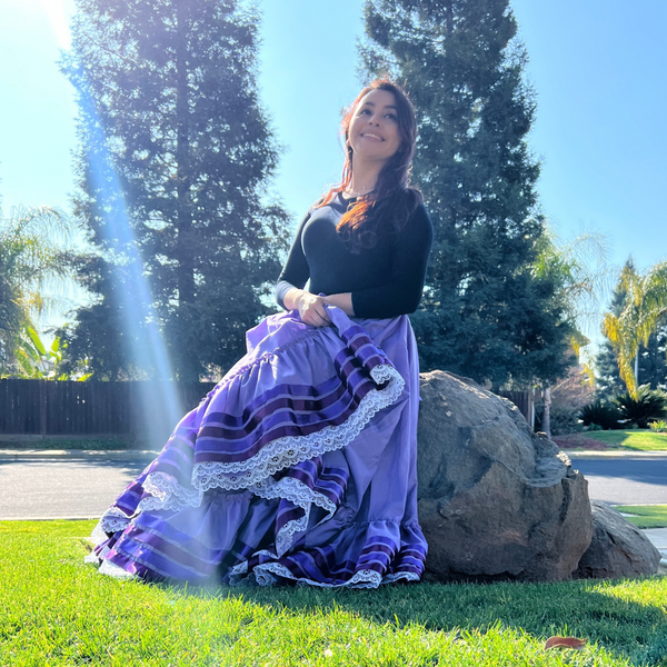 Hoja de Maiz Folklorico Dance Practice Skirt, Poplin Fabric, Doble Vuelo, Orquídea