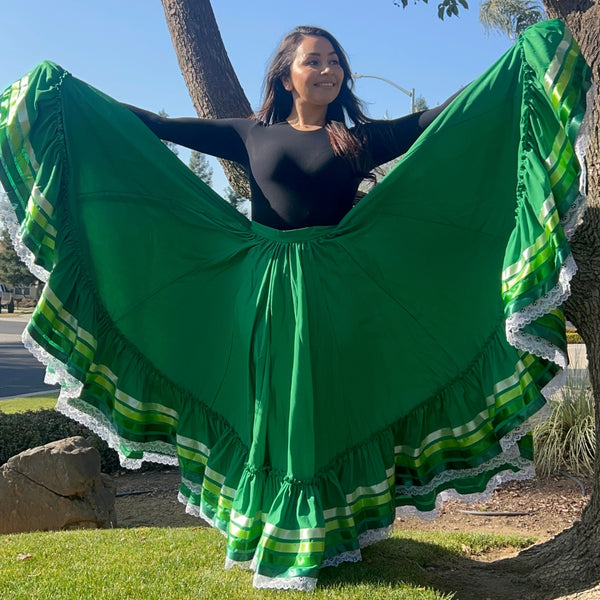 Hoja de Maiz Folklorico Dance Practice Skirt, Poplin Fabric, Doble Vuelo, Bandera