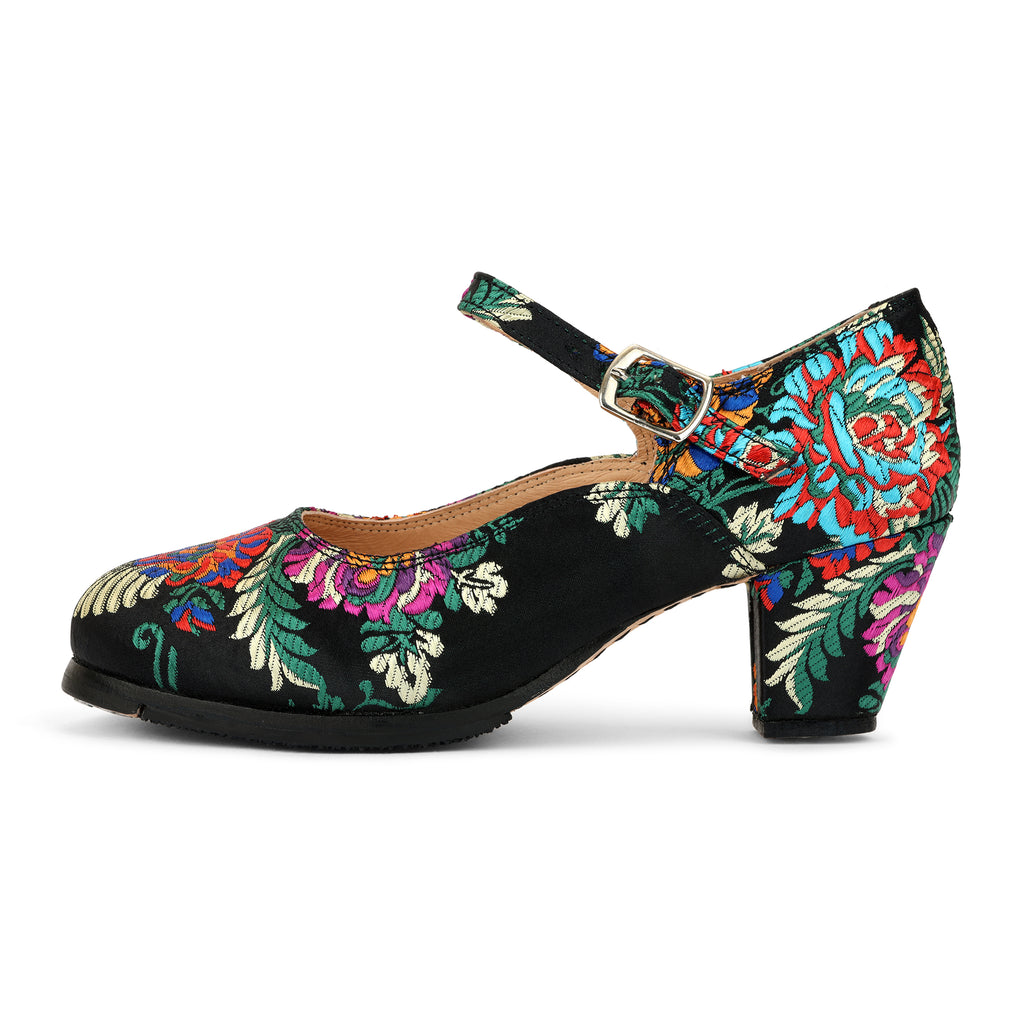 Manzano 640 Women's Folklorico Shoes with Nails, Micro-Embroidered Satin, 6cm Heel [Pre-Orders Ship 12/5/2025]
