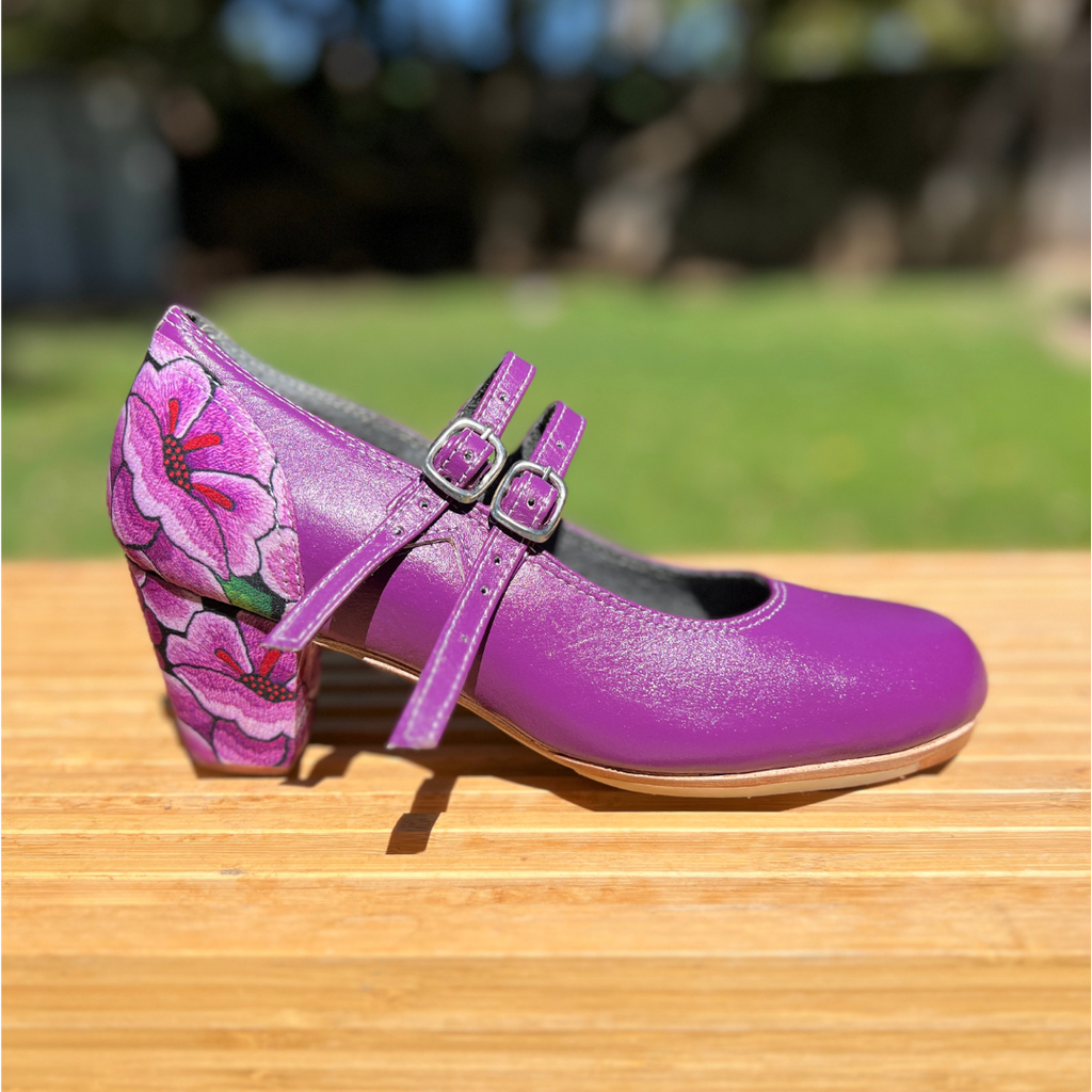 Danzarteb Women s Folklorico Shoes with Nails Double Buckles Leather Oaxaqueno Heel Combo 7cm Heel Purple 6 US 23 MX