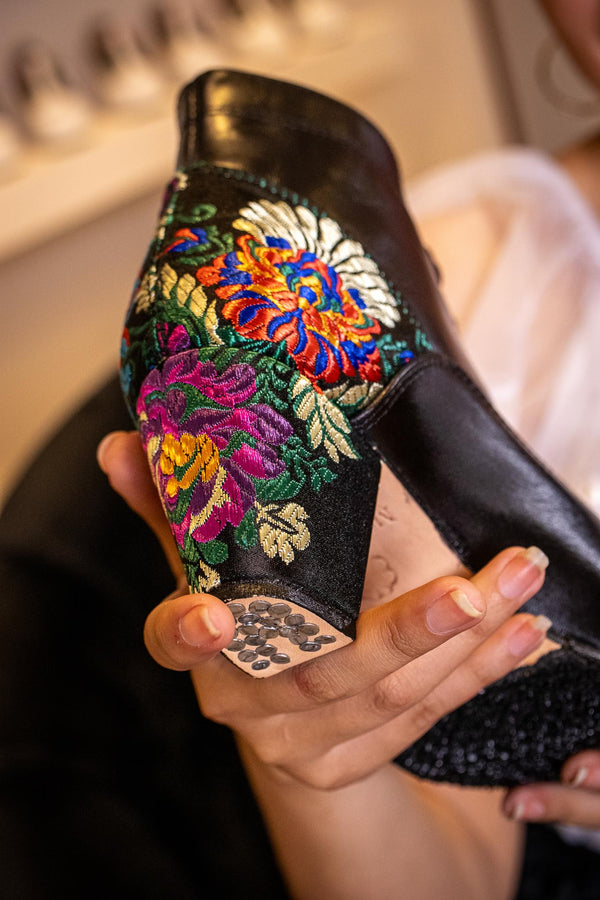 Manzano 185 Women's Folklorico Elena Boot with Nails, Leather with Micro-Embroidered Satin Heel, 6cm Heel [Pre-Orders Ship 12/5/2025]