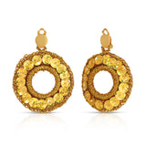 Folklorico Performance Earrings, Mexican Crochet Folklorico Dance Gold Circle Embroidered Sequins Earrings