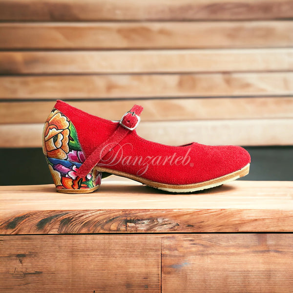 Danzarteb Women’s Suede Folklórico Shoes with Oaxaqueño Ankle – 5cm Heel