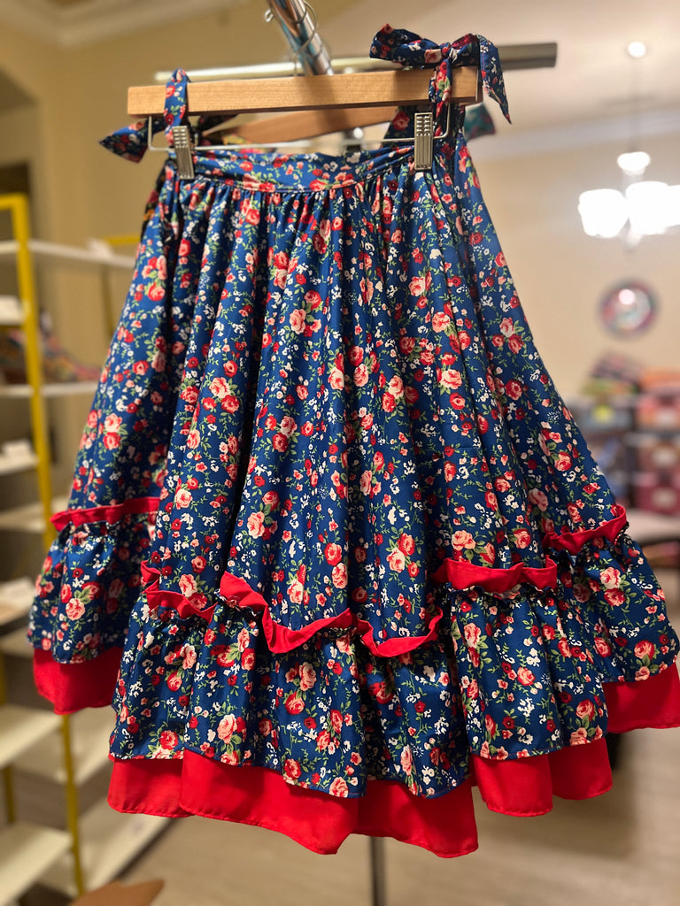 Kakentli Folklorico Dance Practice Skirt, Cotton, Doble Vuelo, Floral Collection