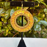 Folklorico Performance Earrings, Mexican Crochet Folklorico Dance Gold Circle Embroidered Sequins Earrings