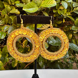 Folklorico Performance Earrings, Mexican Crochet Folklorico Dance Gold Circle Embroidered Sequins Earrings