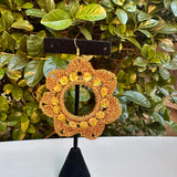 Folklorico Performance Earrings, Mexican Crochet Folklorico Dance Gold Flower Sequins Earrings