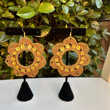 Folklorico Performance Earrings, Mexican Crochet Folklorico Dance Gold Flower Sequins Earrings