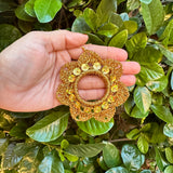 Folklorico Performance Earrings, Mexican Crochet Folklorico Dance Gold Flower Sequins Earrings