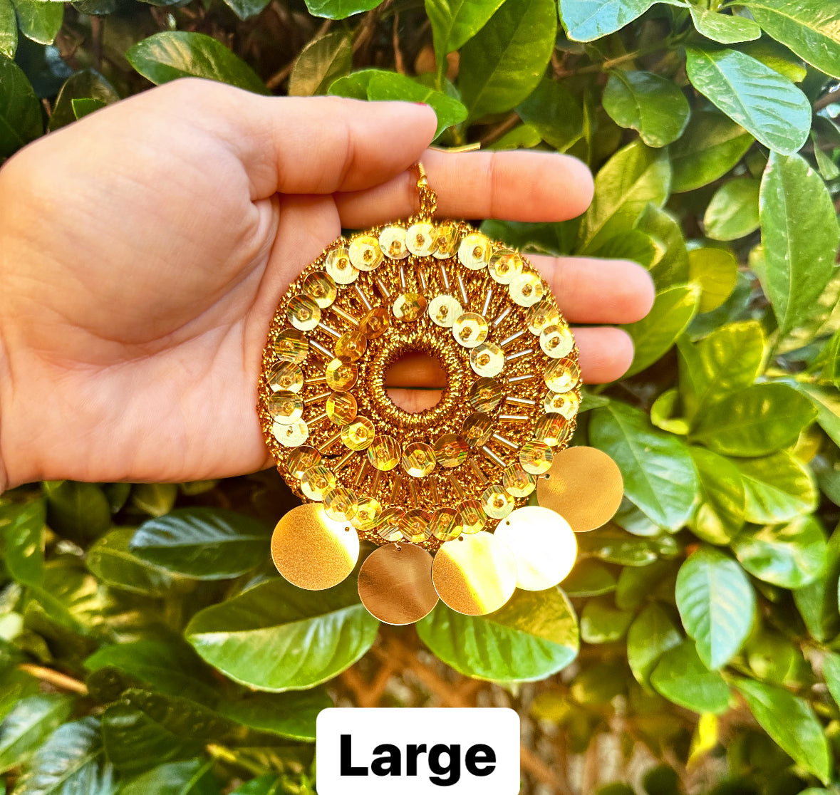 Folklorico Performance Earrings, Mexican Crochet Folklorico Dance Gold Embroidered Earrings with Dangles