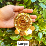 Folklorico Performance Earrings, Mexican Crochet Folklorico Dance Gold Embroidered Earrings with Dangles