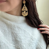 Folklorico Dance Filigree Earrings, Tear Drop with Flowers