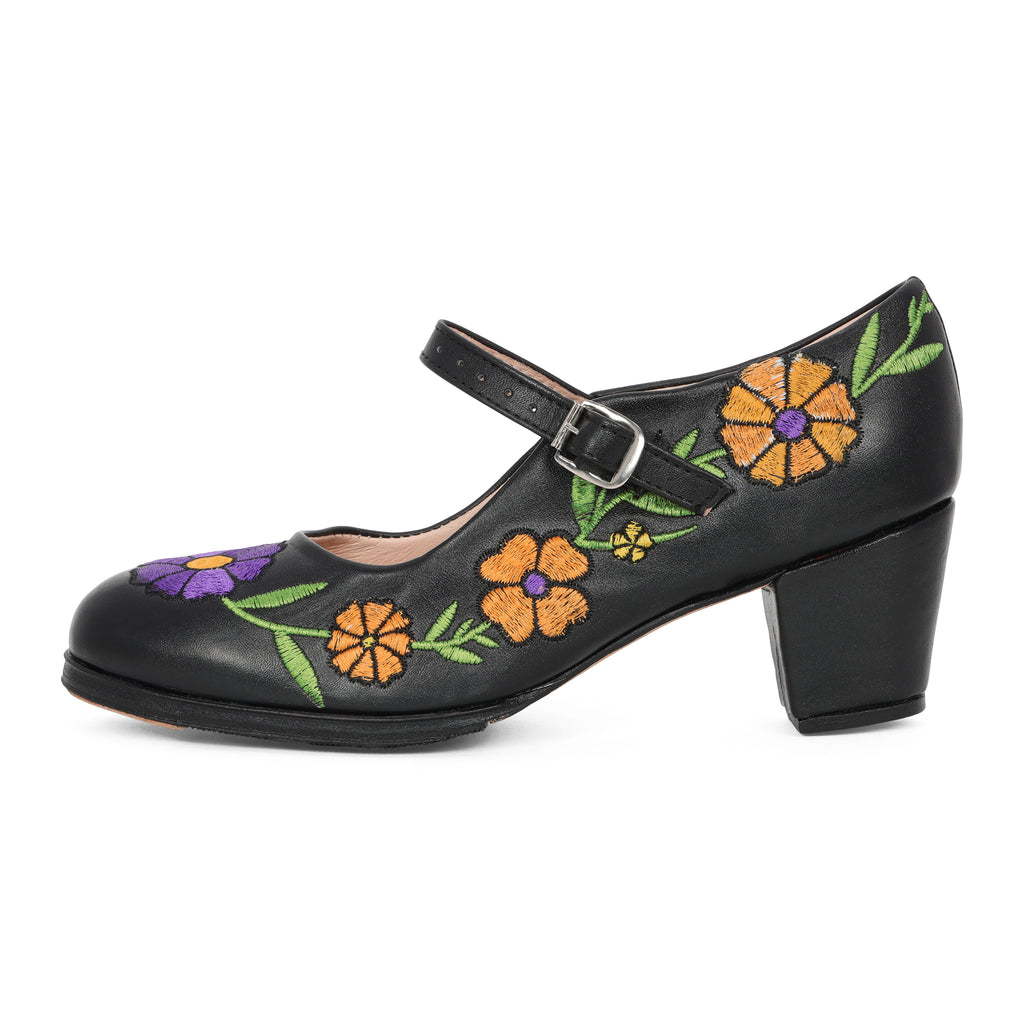 Colonial 226 Women's Folklorico Dance Shoes with Nails, Embroidered, Leather, 2" Heel