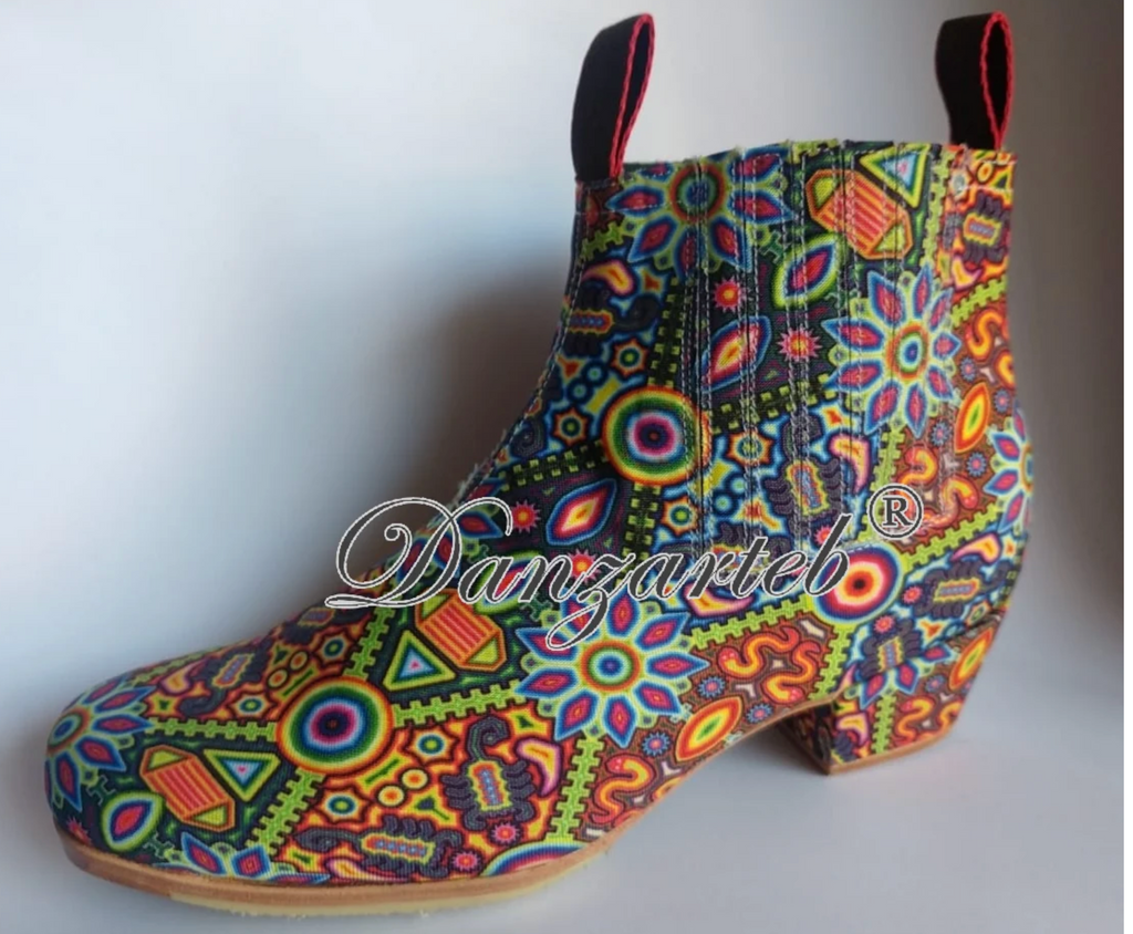 Danzarteb Men's Folklorico Boots with Nails, Huichol, 2" Heel