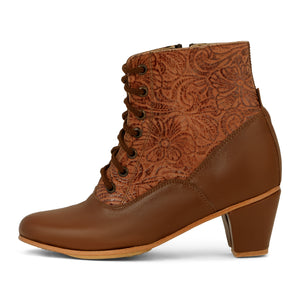 Lucero 505 Women's Folklorico Carlota Lace-up Ankle Boot with Nails, Embossed Leather, 6cm Heel