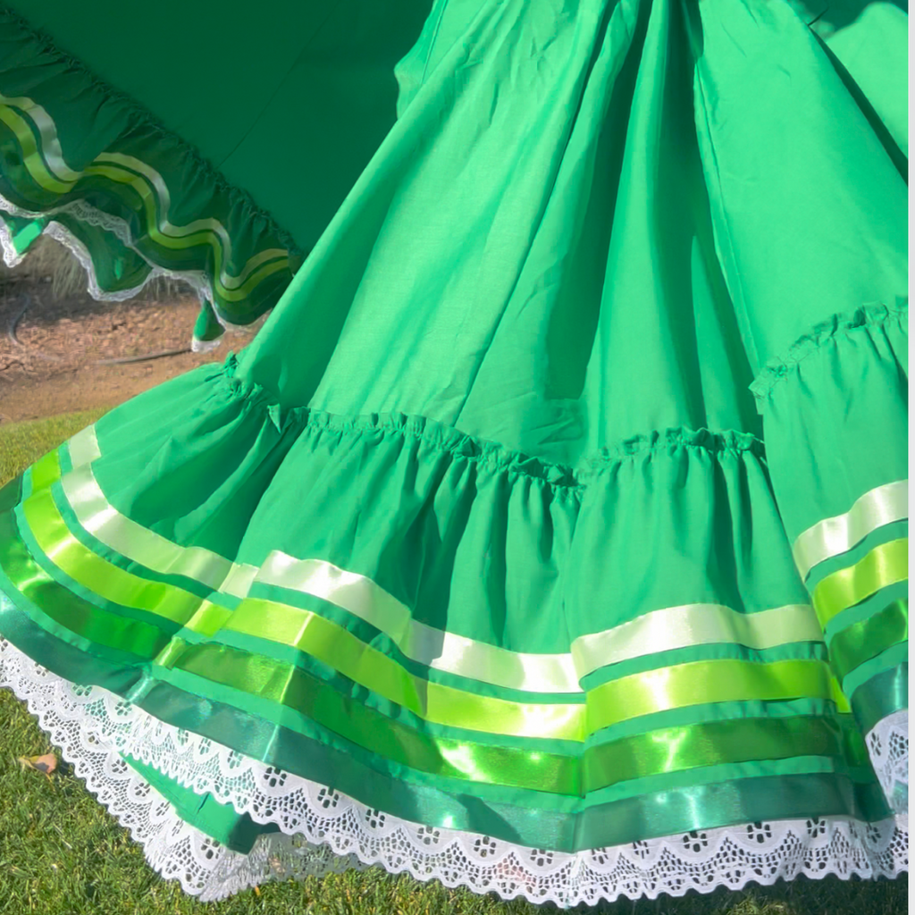 Hoja de Maiz Folklorico Dance Practice Skirt, Poplin Fabric, Doble Vuelo, Bandera