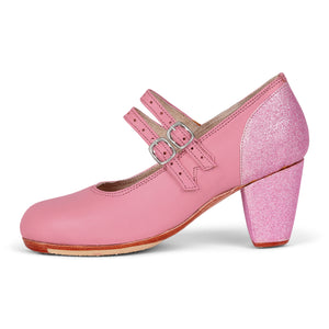 Danzarteb Women's Shoes with Nails, Double Buckle, Leather, Glitter Ankle, 7cm Heel