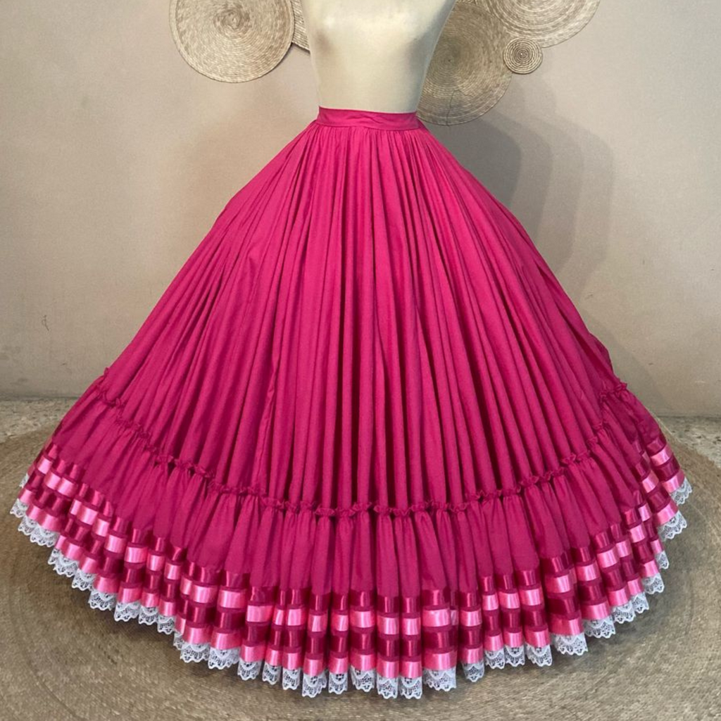 Hoja de Maiz Doble Vuelo Folklórico Practice Skirt – Rosa Mexicano