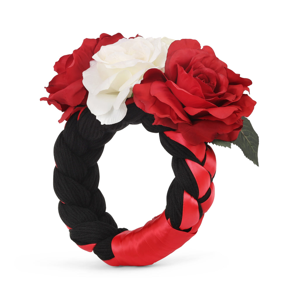 Folklorico Dance Flower Braid Headpiece, Performance Tocado, Red Flowers