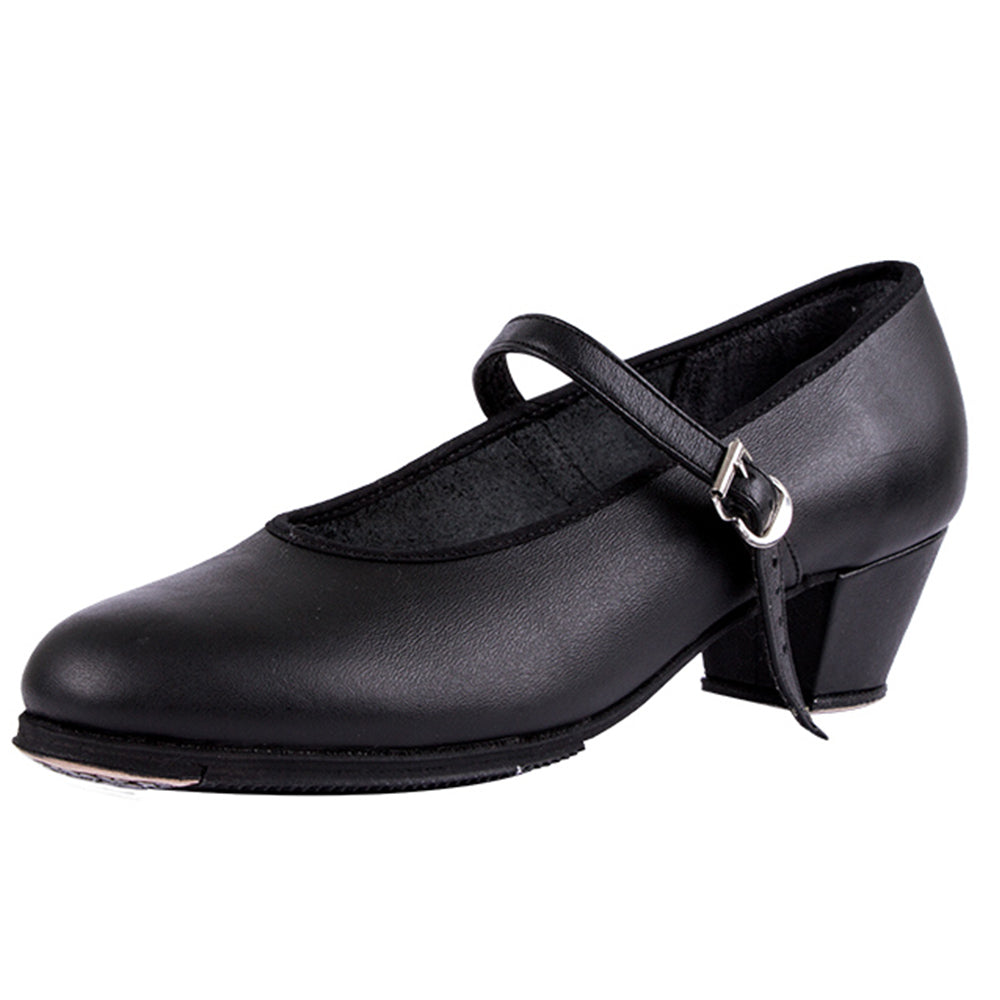Miguelito 1740 Women's Folklorico Dance Shoes with Nails, Leather, EcoDanza, 1.5" Heel, Black