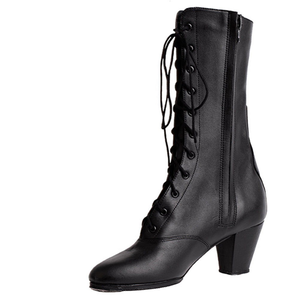 Miguelito 2101 Women's Adelita Dance Boots with Nails, Leather, 2.5" Heel, Black