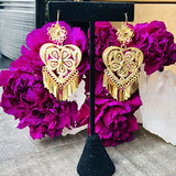 Folklorico Dance Filigree Earrings, Heart Shaped