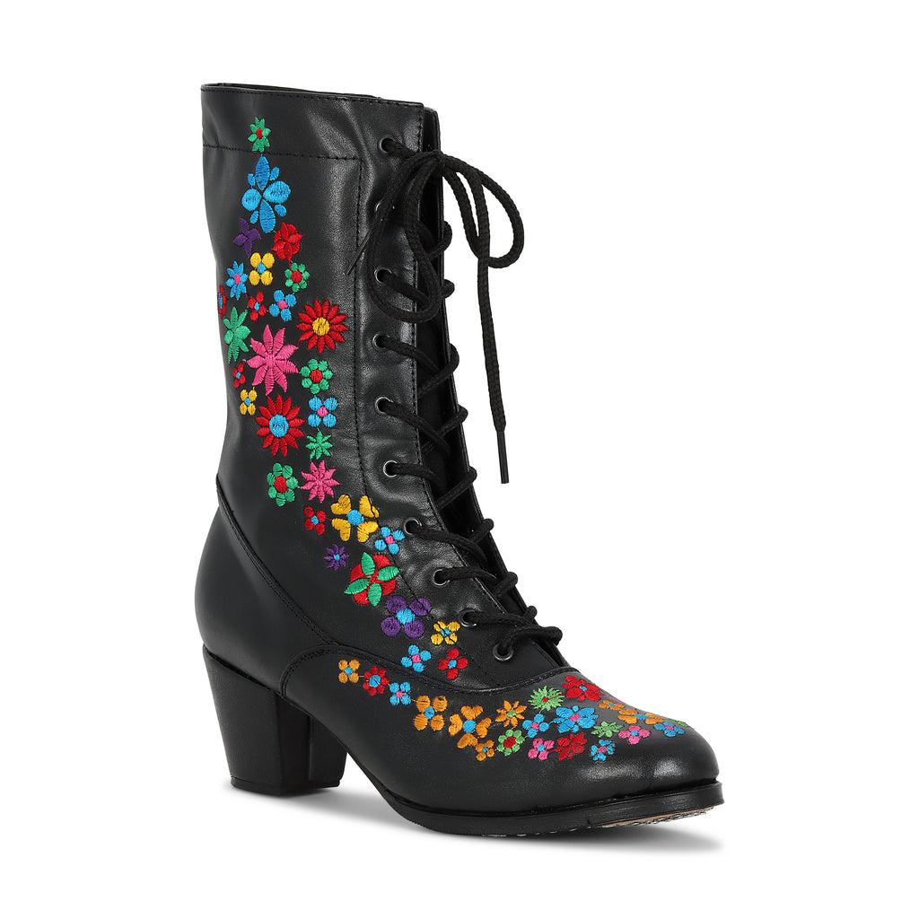 Colonial 229 Women's Folklorico Adelita Dance Boots with Nails, Embroidered, Leather, 2" Heel