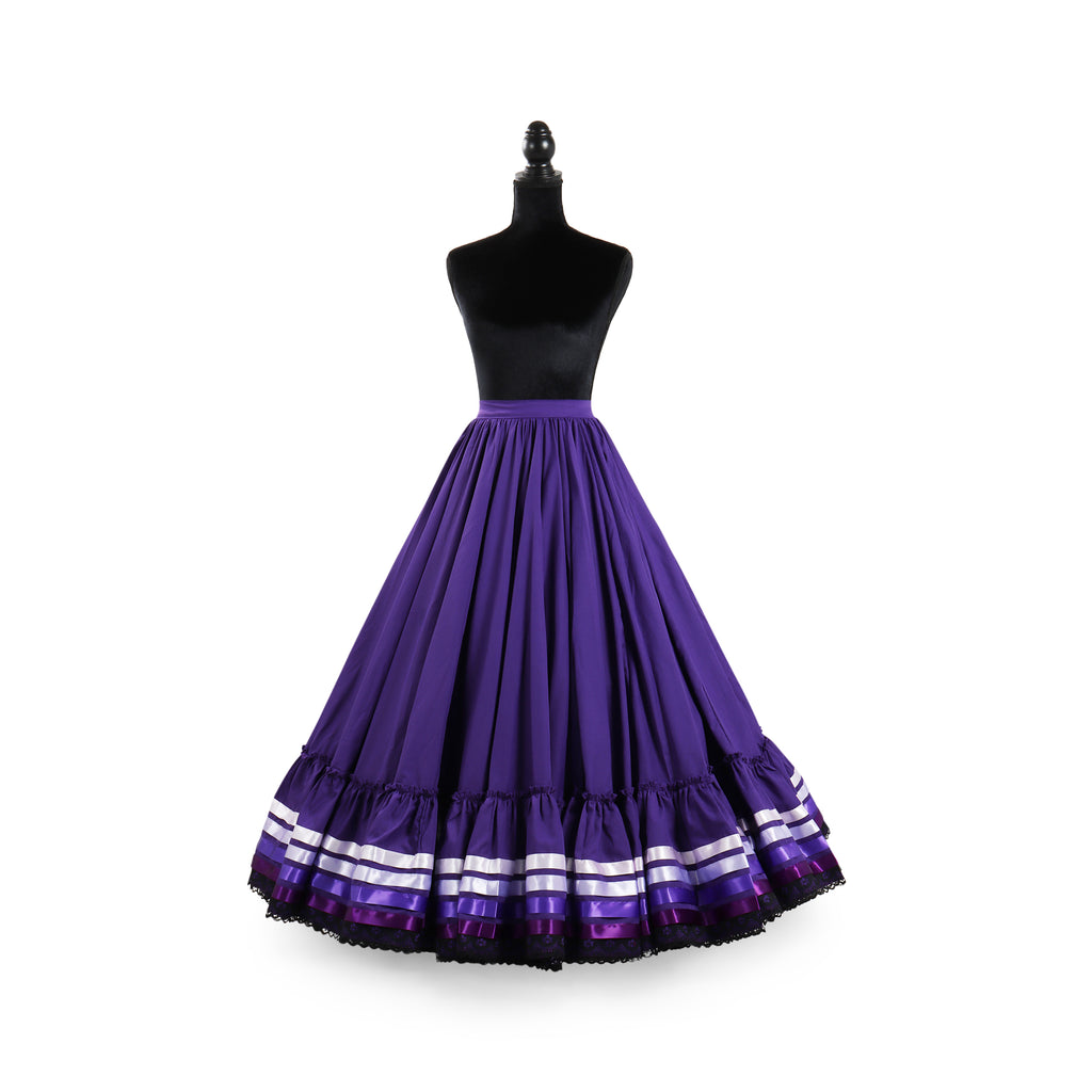 Hoja de Maiz Folklorico Dance Practice Skirt, Doble Vuelo, 4 Ribbons, Uva