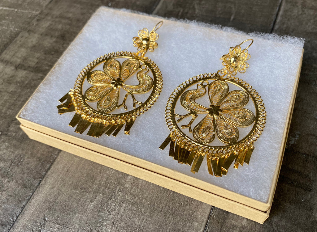  Folklorico Dance Traditional Mexican Gold Filigree Earrings,  Full Flower Earrings, Day of the Dead, Mexican Earrings: Clothing, Shoes 